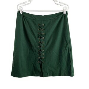 Trina Turk Women 10 Green Gold Metal Tie Front Seam Lined Straight Pencil Skirt